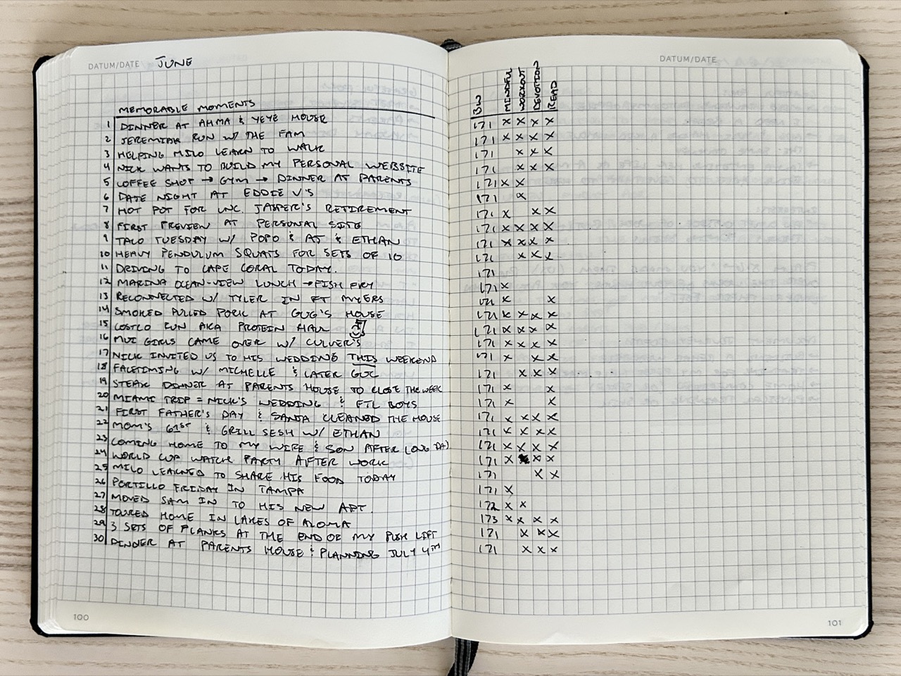 June monthly tracker page
